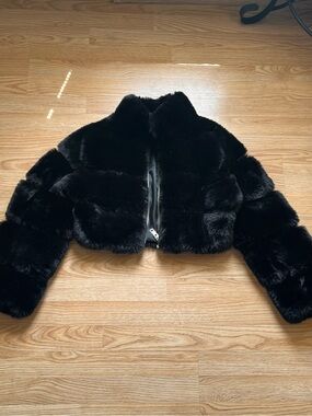 36point5 Cropped Black Faux Fur Jacket